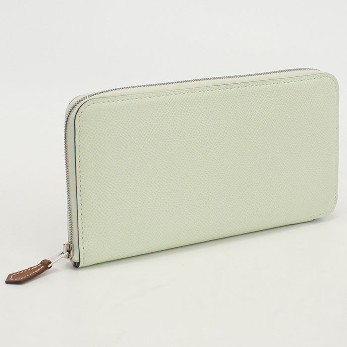 HERMES Long Wallet Azap long silk in Zip Around Wallet Purse Epsom Light Green unisex