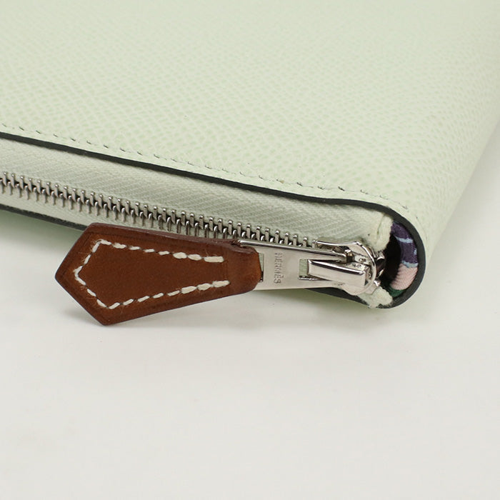 HERMES Long Wallet Azap long silk in Zip Around Wallet Purse Epsom Light Green unisex