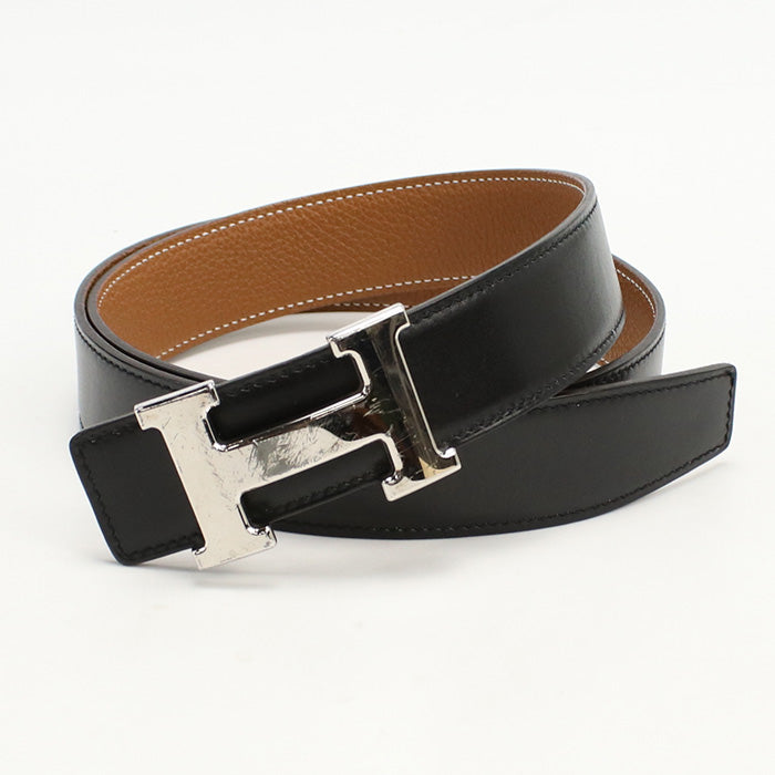 HERMES belt H belt leather black mens