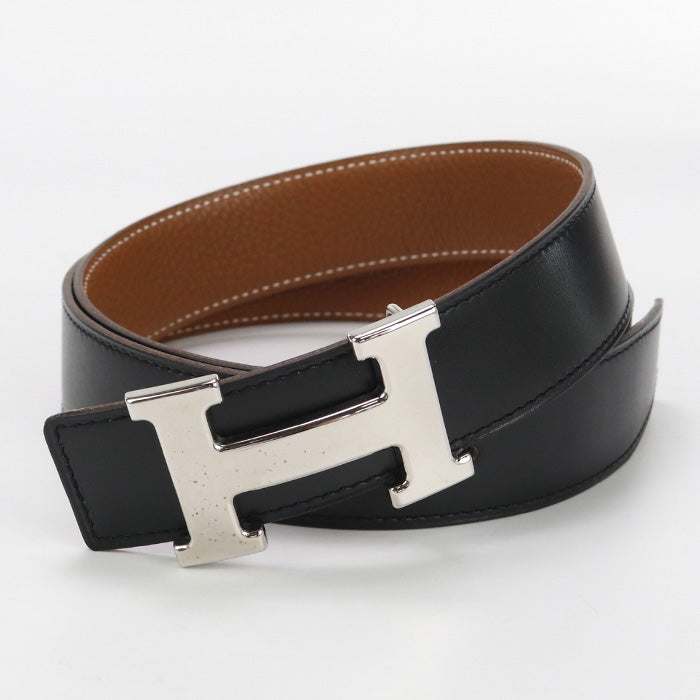 HERMES belt H logo reversible belt Bock Scarf,Togo black/Brown mens(unisex)