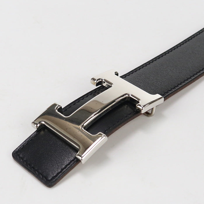 HERMES belt H logo reversible belt Bock Scarf,Togo black/Brown mens(unisex)