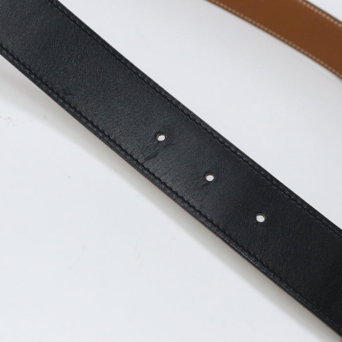HERMES belt H logo reversible belt Bock Scarf,Togo black/Brown mens(unisex)
