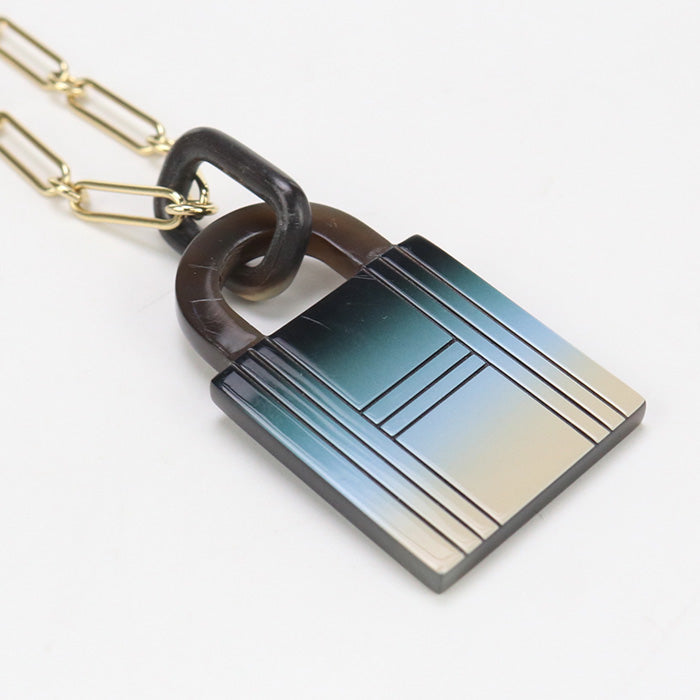 HERMES Necklace Amulet Lacquer Padlock GM Cadena Long Chain Necklace Gold Plated, Buffalo horn Multicolor Women