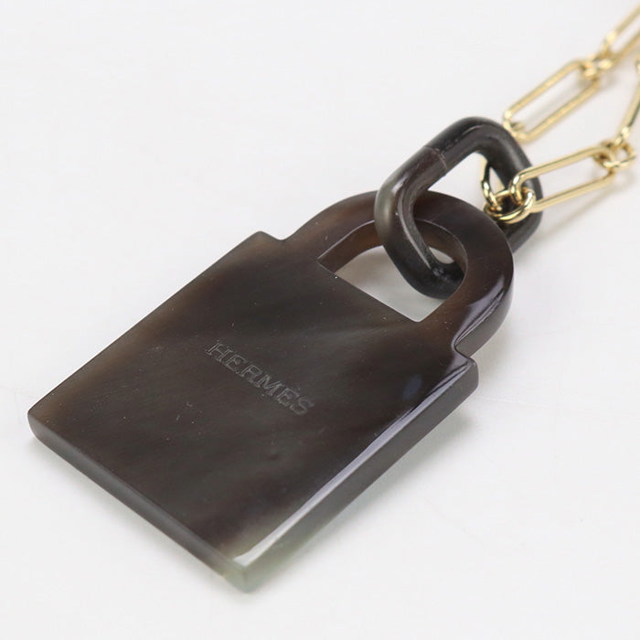 HERMES Necklace Amulet Lacquer Padlock GM Cadena Long Chain Necklace Gold Plated, Buffalo horn Multicolor Women