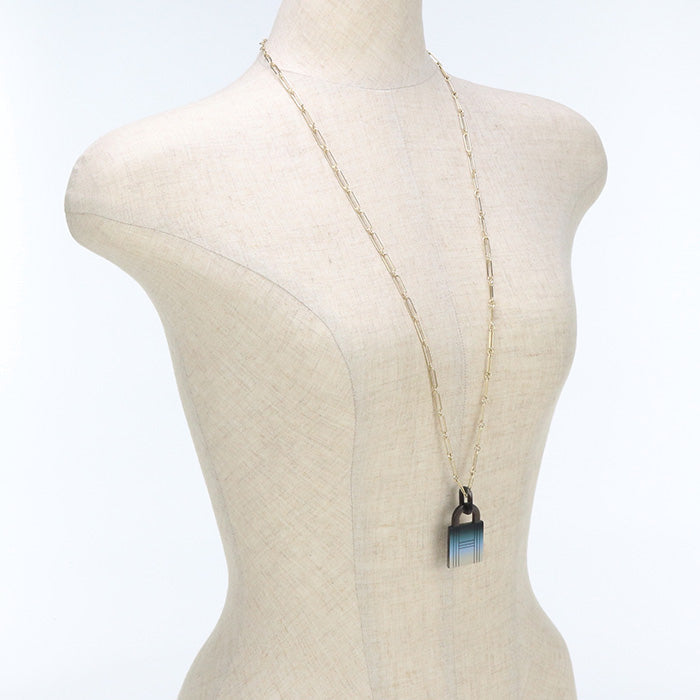 HERMES Necklace Amulet Lacquer Padlock GM Cadena Long Chain Necklace Gold Plated, Buffalo horn Multicolor Women