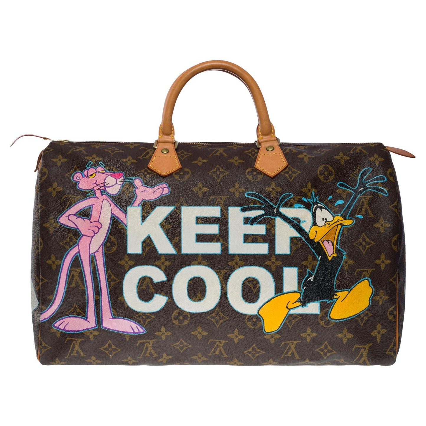 LOUIS VUITTON "Keep Cool" Customized Speedy 40 handbag in brown Monogram canvas