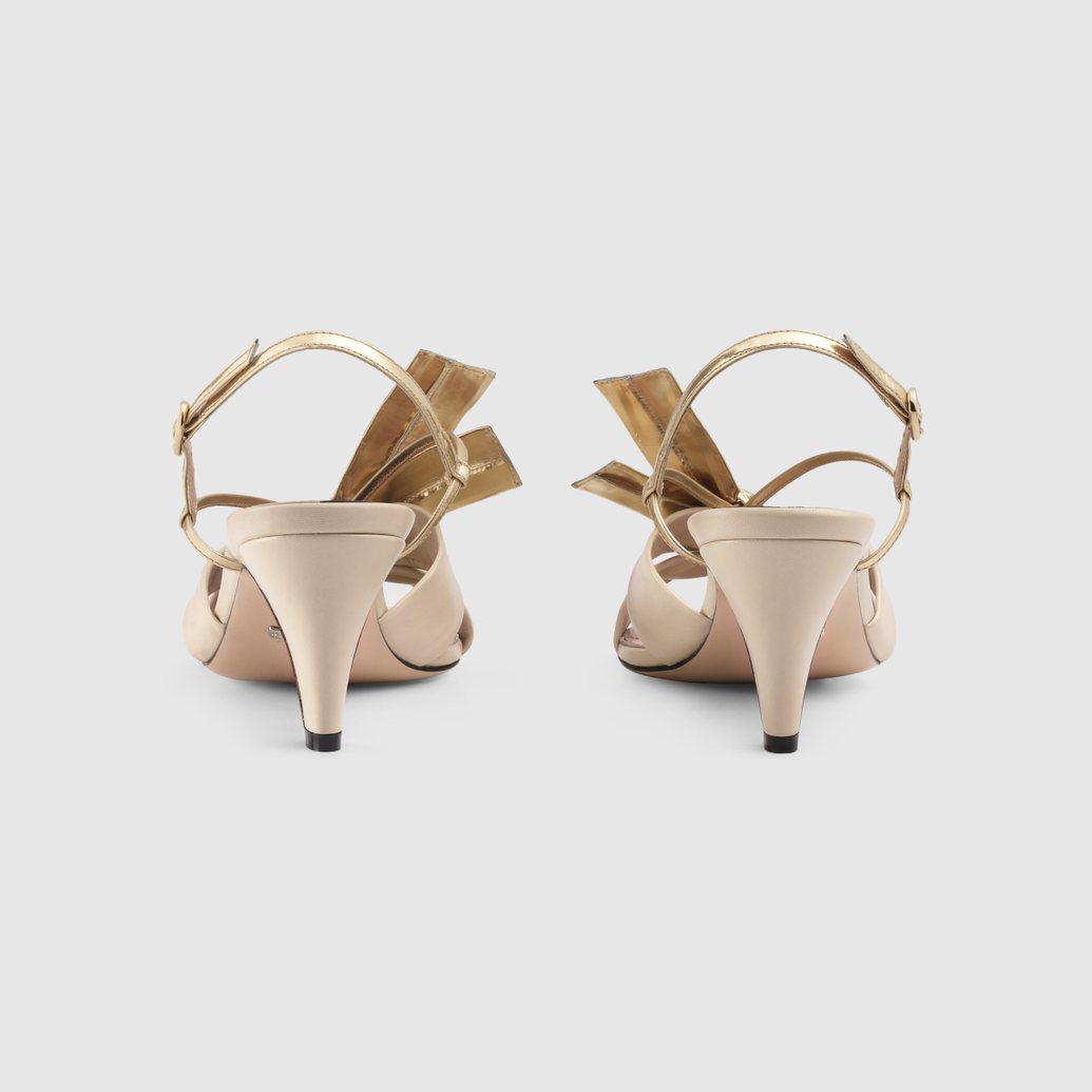 Gucci Leather Mid-heel Sandal With Bow in Vintage White