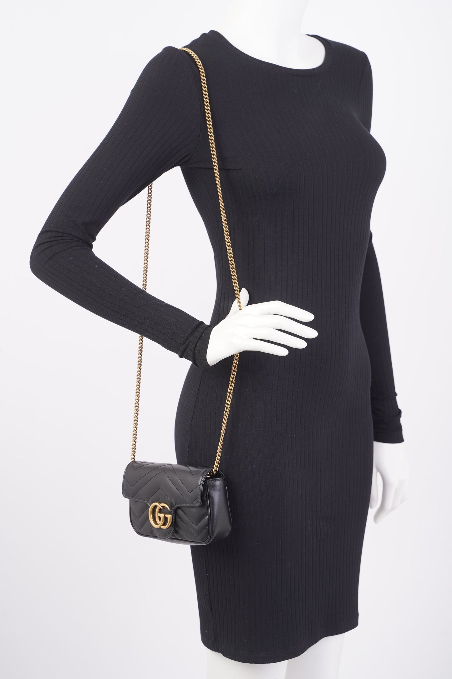 Gucci Marmont Flap Black Matelasse Leather Super Mini