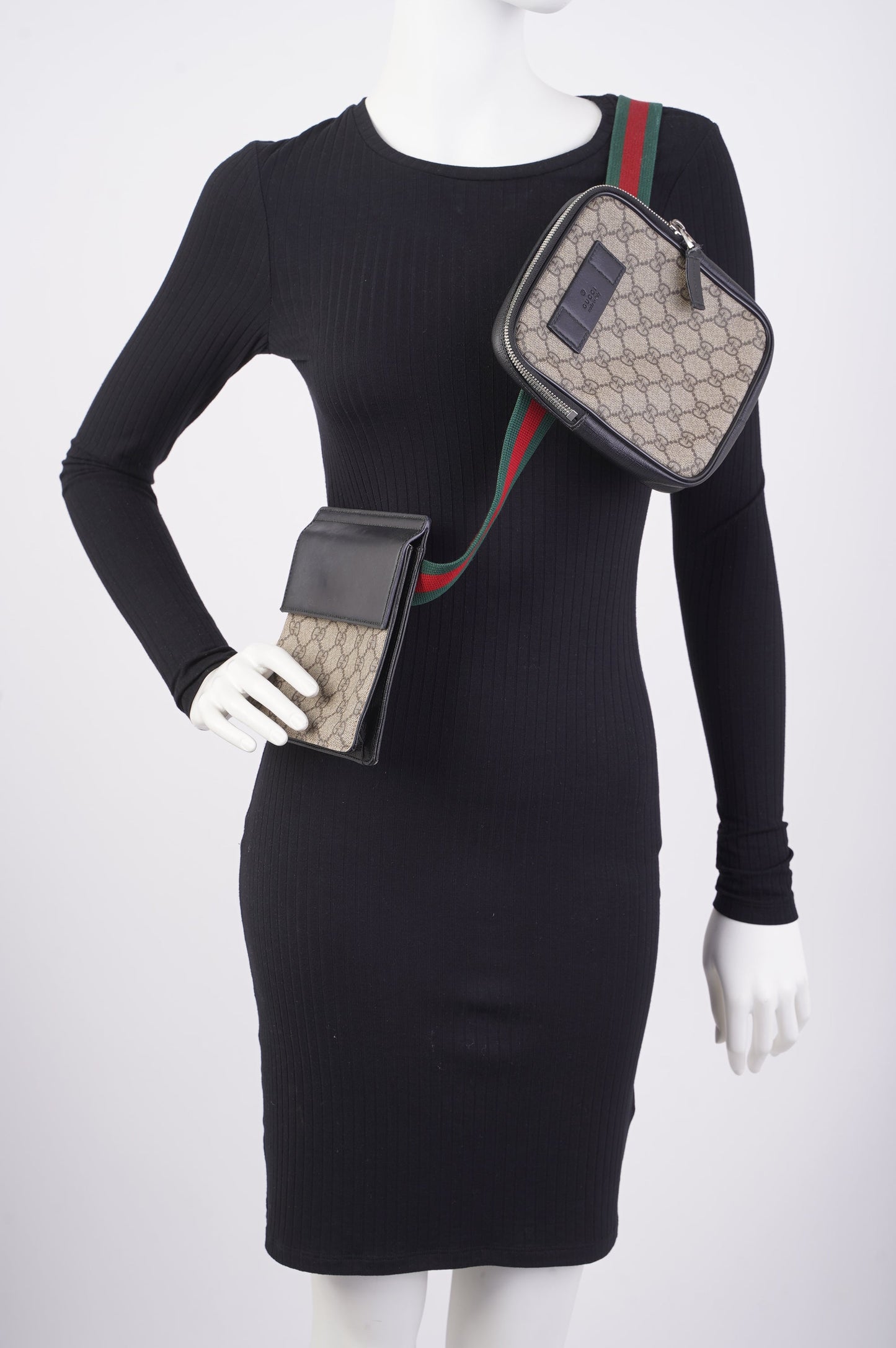 Gucci GG Supreme Monogram Web Belt Bag Black Monogram Canvas