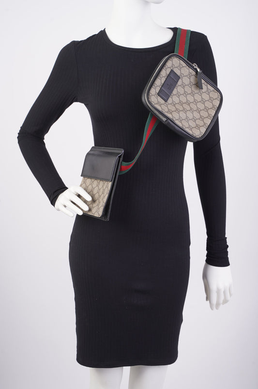 Gucci GG Supreme Monogram Web Belt Bag Black Monogram Canvas