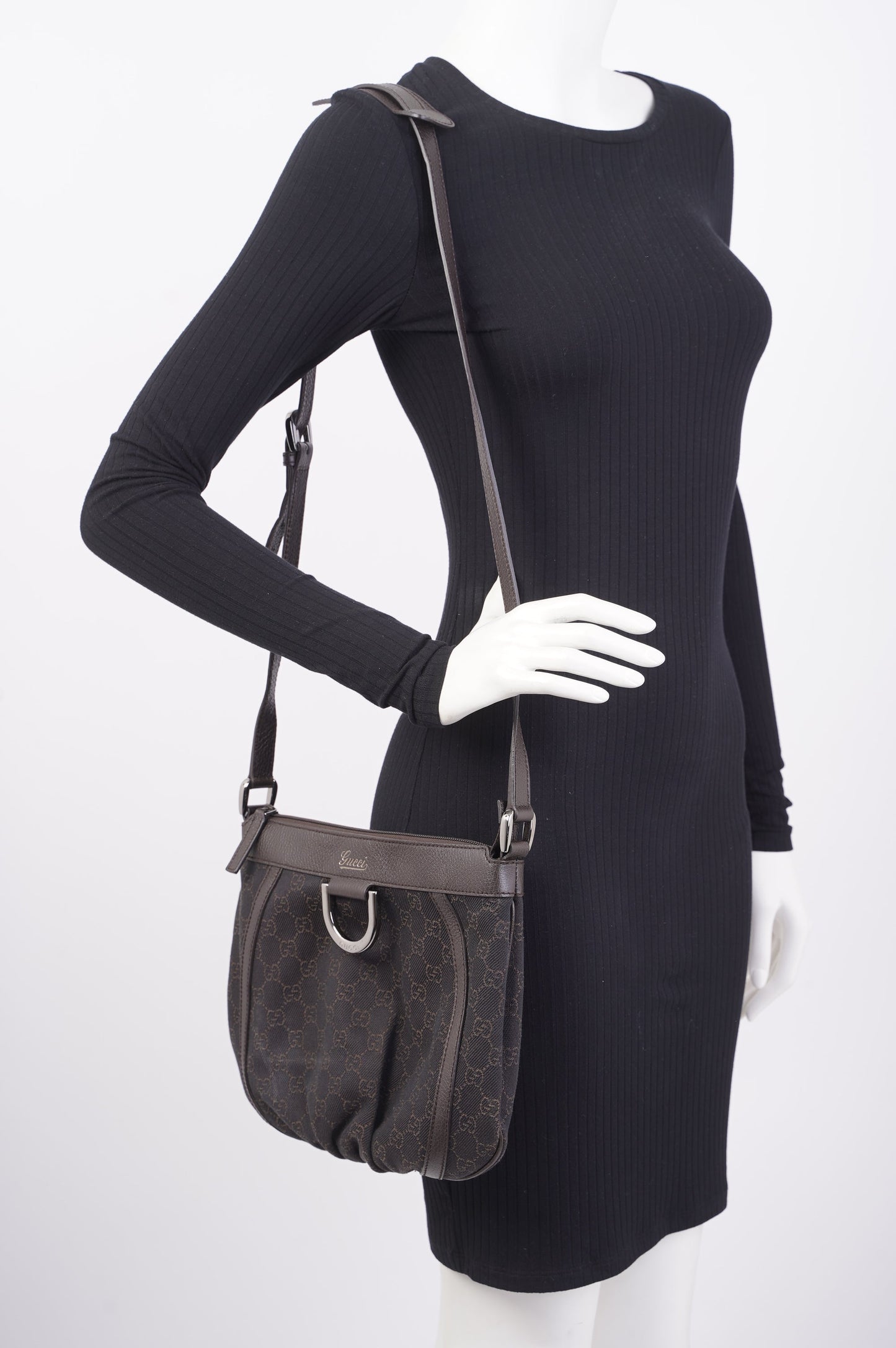 Gucci D Ring Shoulder Bag Black Supreme Canvas