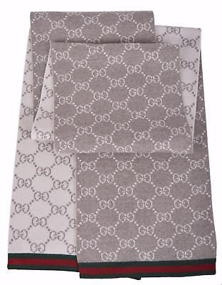 Gucci Taupe Reversible Wool Scarf with Red Green Trim