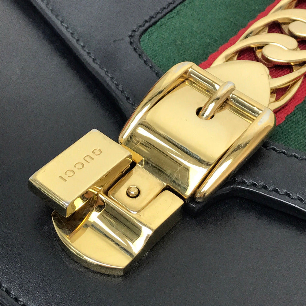 GUCCI Shoulder Bag 421882 leather black Sherry line Silvi Small Ribbon Women Used