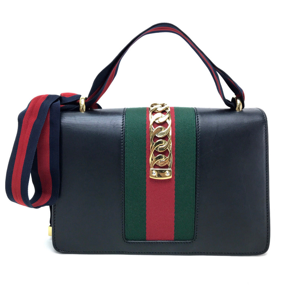 GUCCI Shoulder Bag 421882 leather black Sherry line Silvi Small Ribbon Women Used