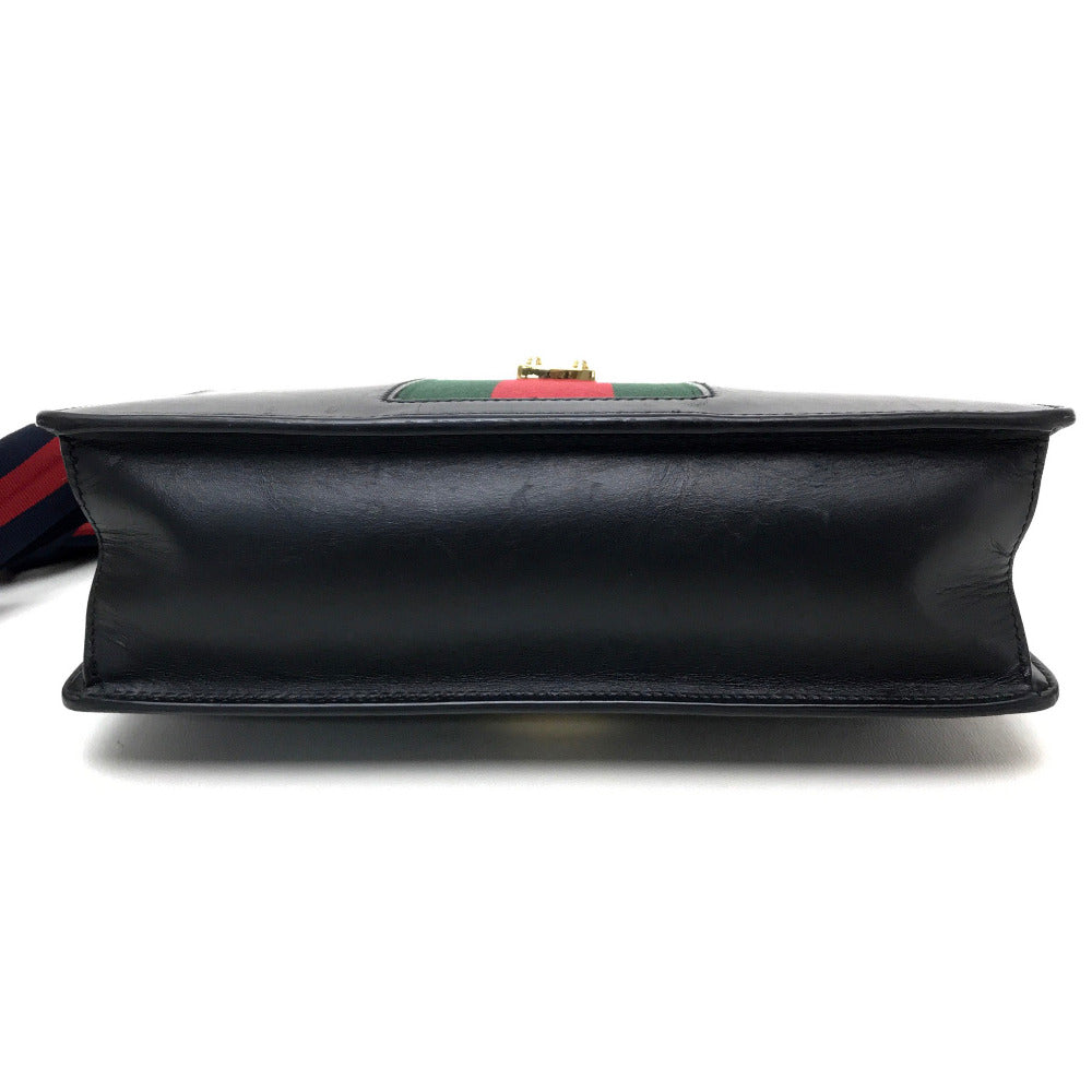 GUCCI Shoulder Bag 421882 leather black Sherry line Silvi Small Ribbon Women Used