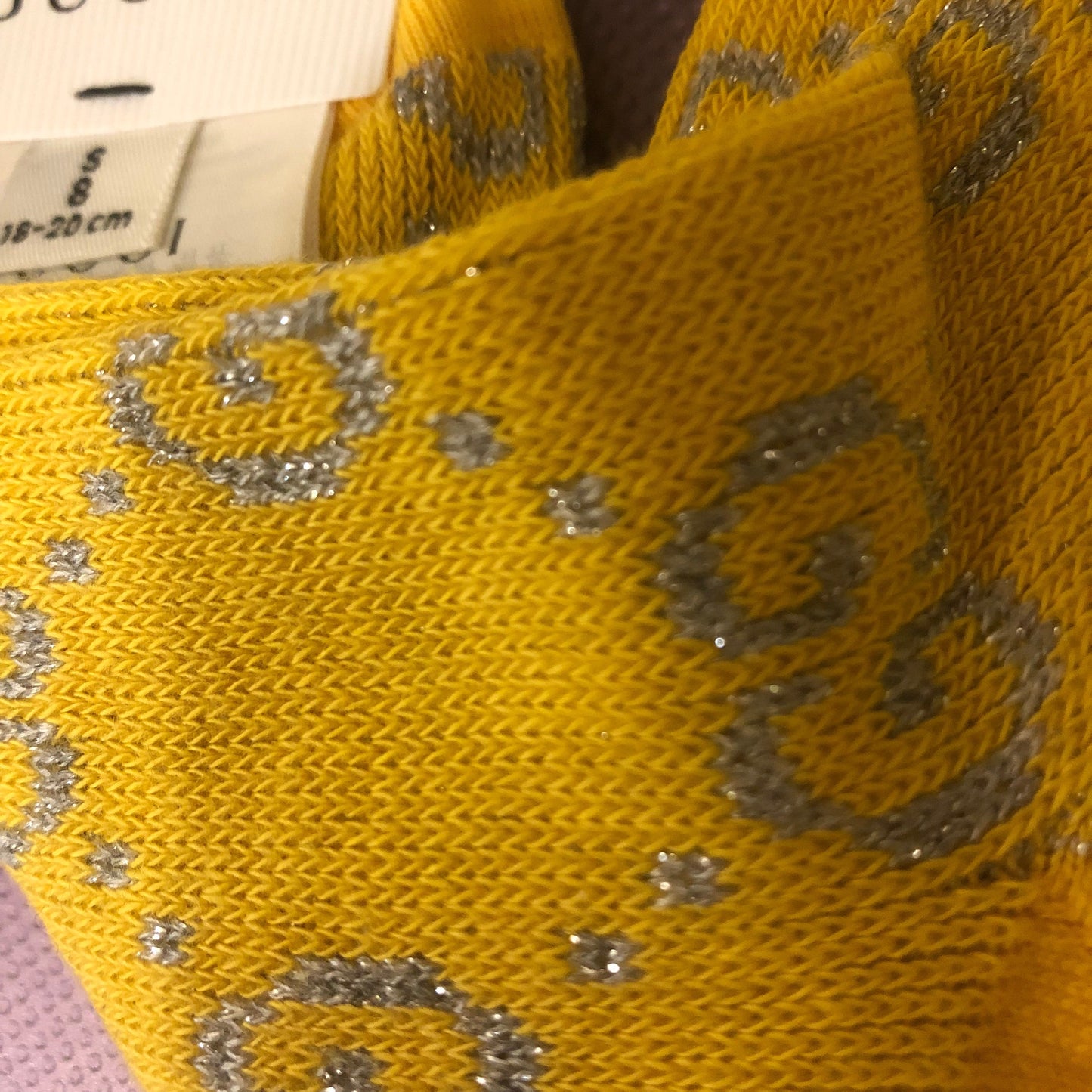 Gucci GG Ankle Socks in Yellow with Silver Lamé GG