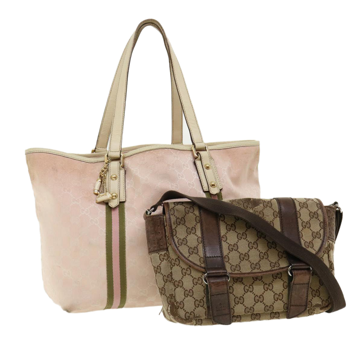 GUCCI GG Canvas Sherry Line Shoulder Bag 2Set Pink Beige  yk5006