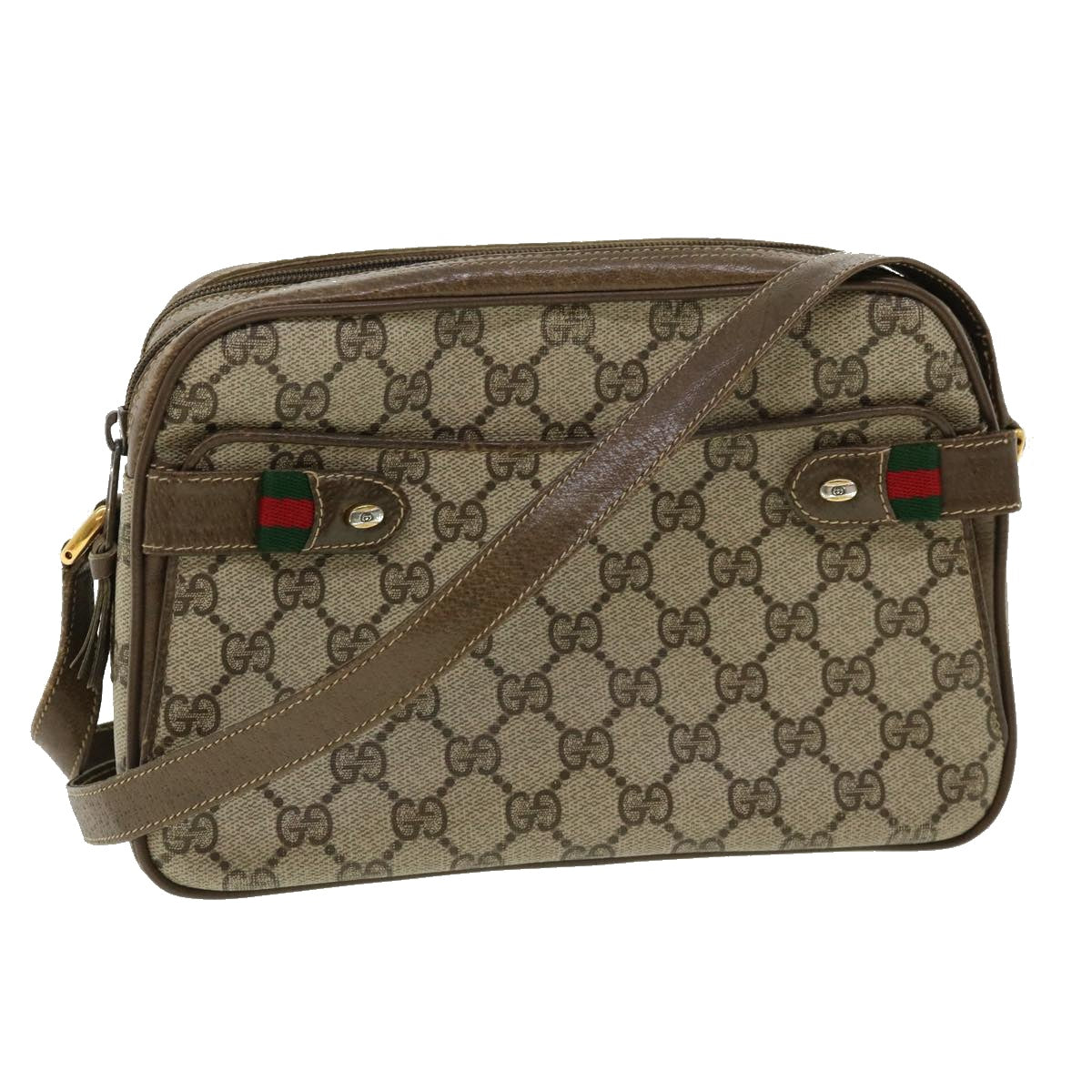 GUCCI GG Canvas Web Sherry Line Shoulder Bag Beige Red Green  yk5378