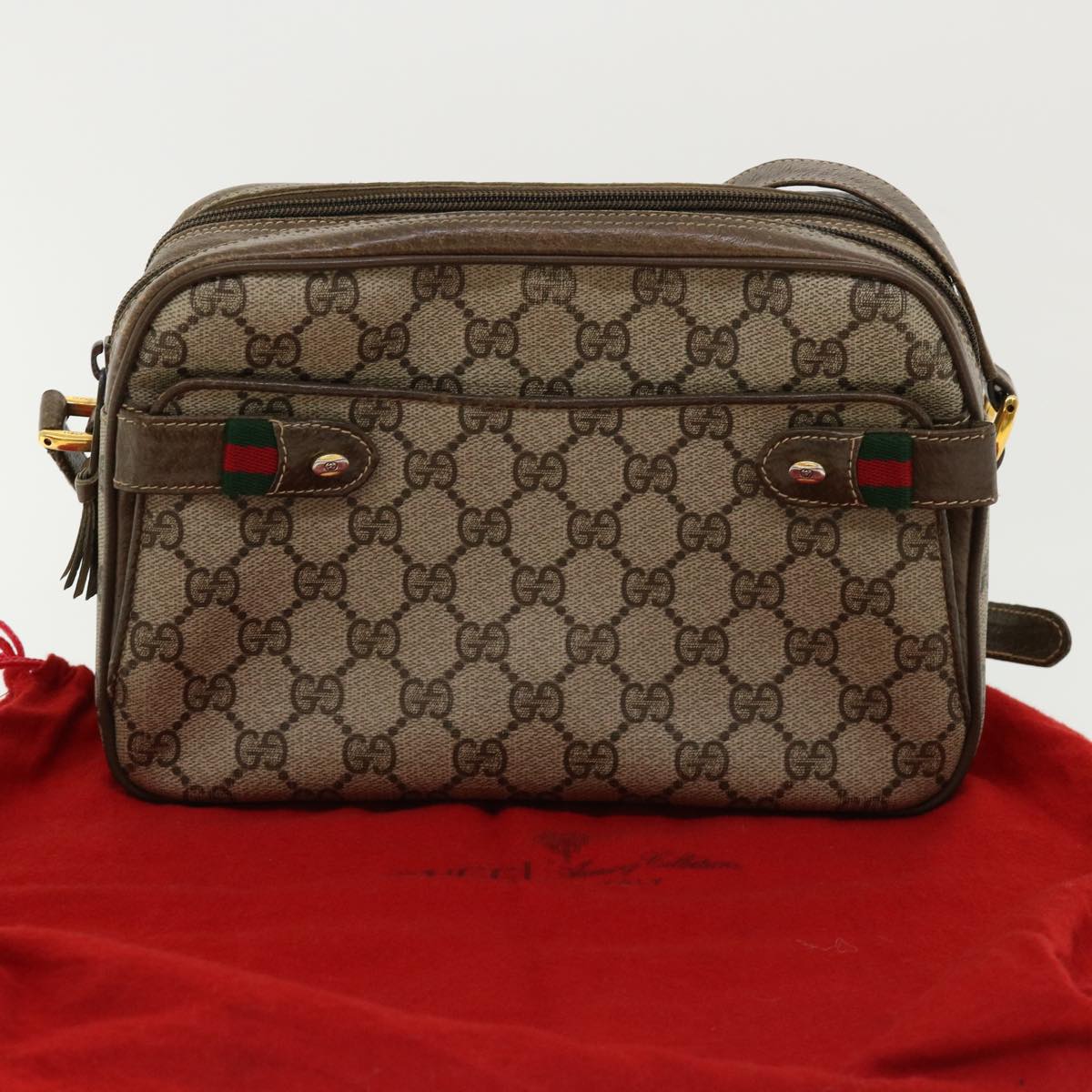 GUCCI GG Canvas Web Sherry Line Shoulder Bag Beige Red Green  yk5378