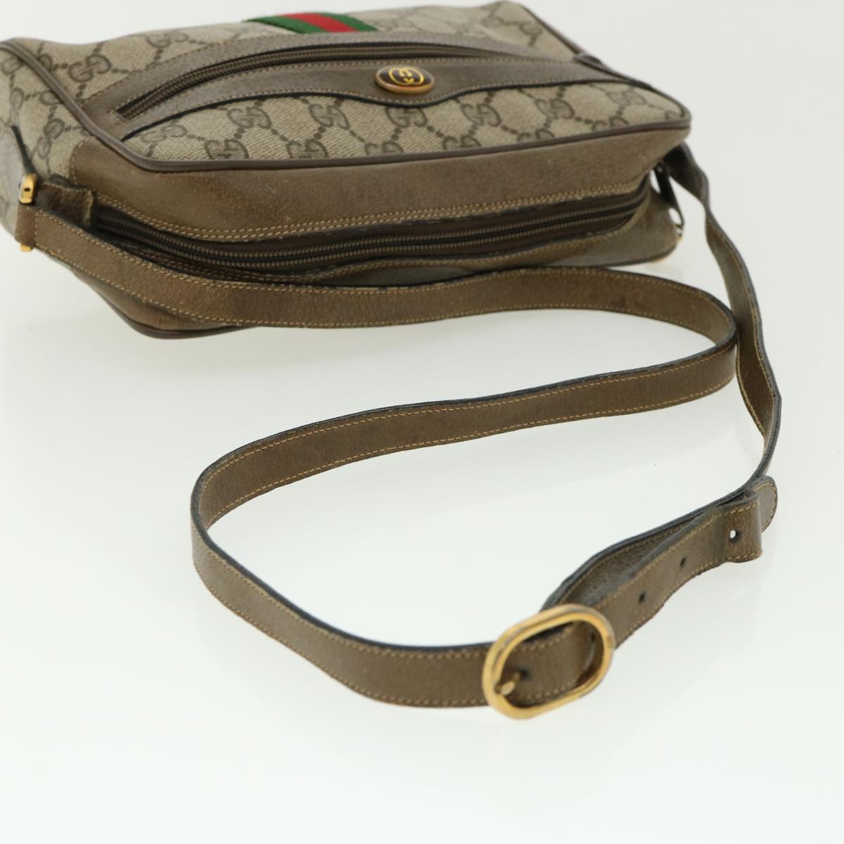GUCCI GG Canvas Web Sherry Line Shoulder Bag Beige Green 98.02.004  yk5881B