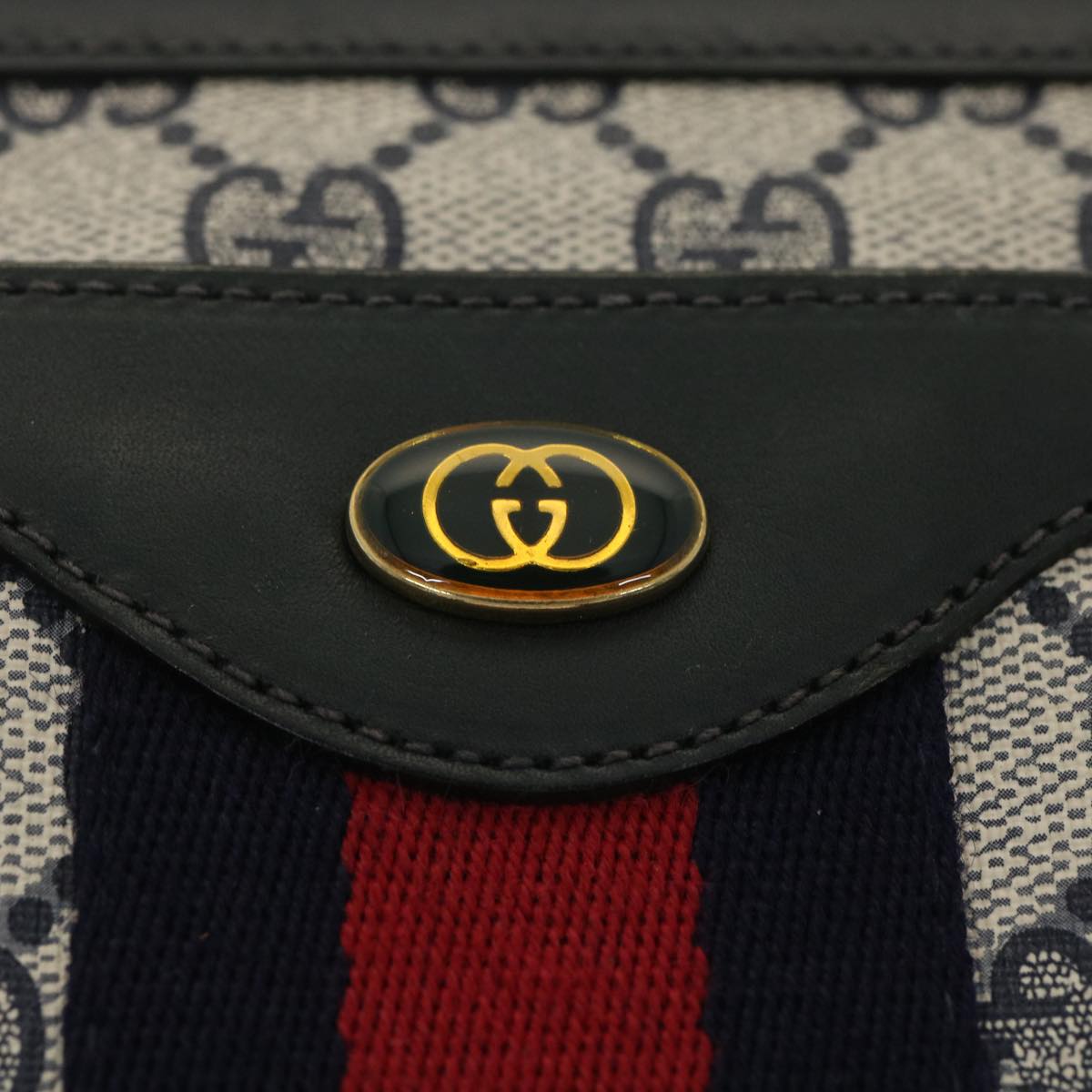 Gucci GG Canvas Sherry Line Shoulder Bag PVC Leather Gray Red Navy  yk6173B