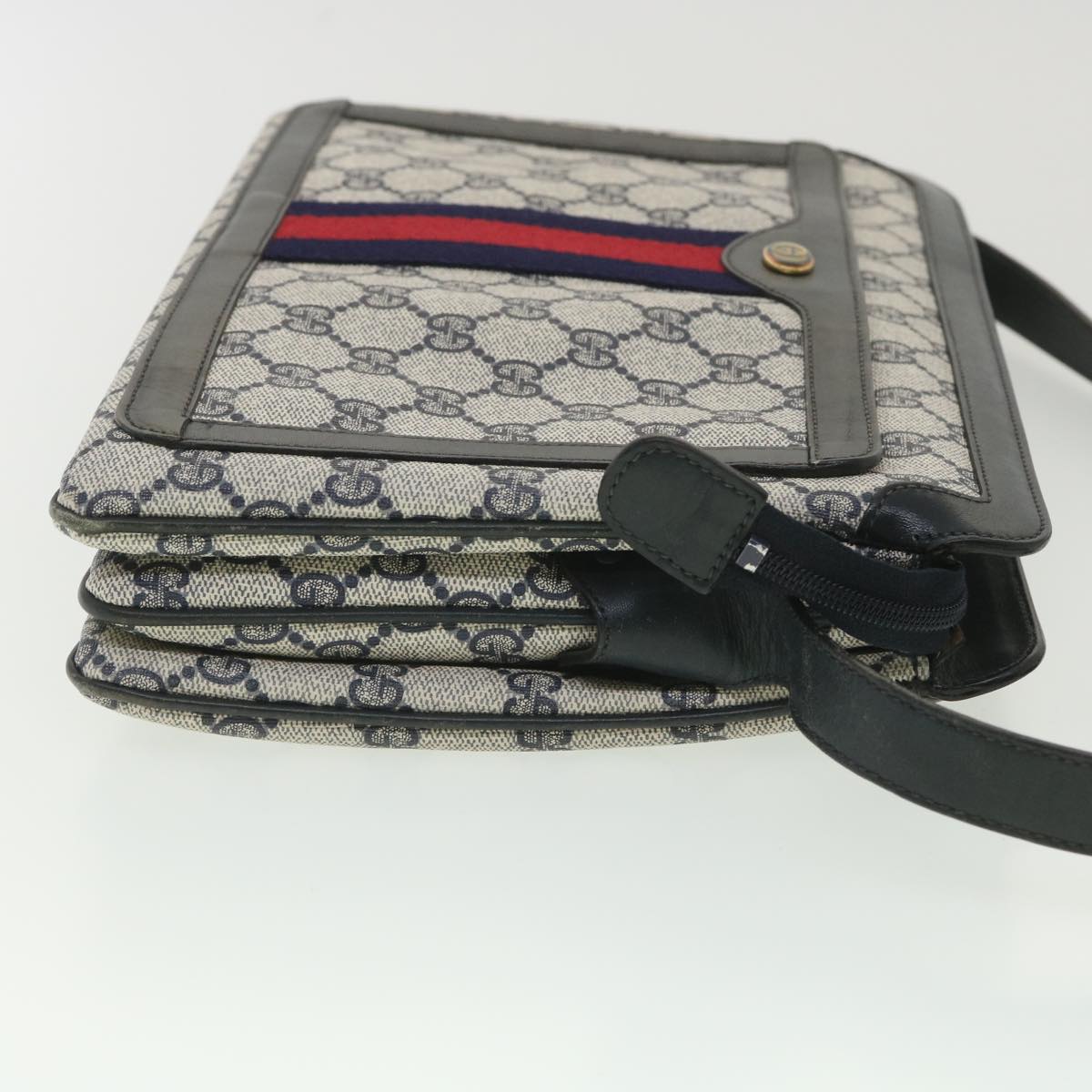 Gucci GG Canvas Sherry Line Shoulder Bag PVC Leather Gray Red Navy  yk6173B