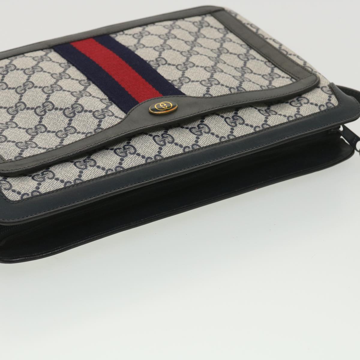 GUCCI GG Canvas Sherry Line Shoulder Bag PVC Leather Gray Red Navy  yk6173B