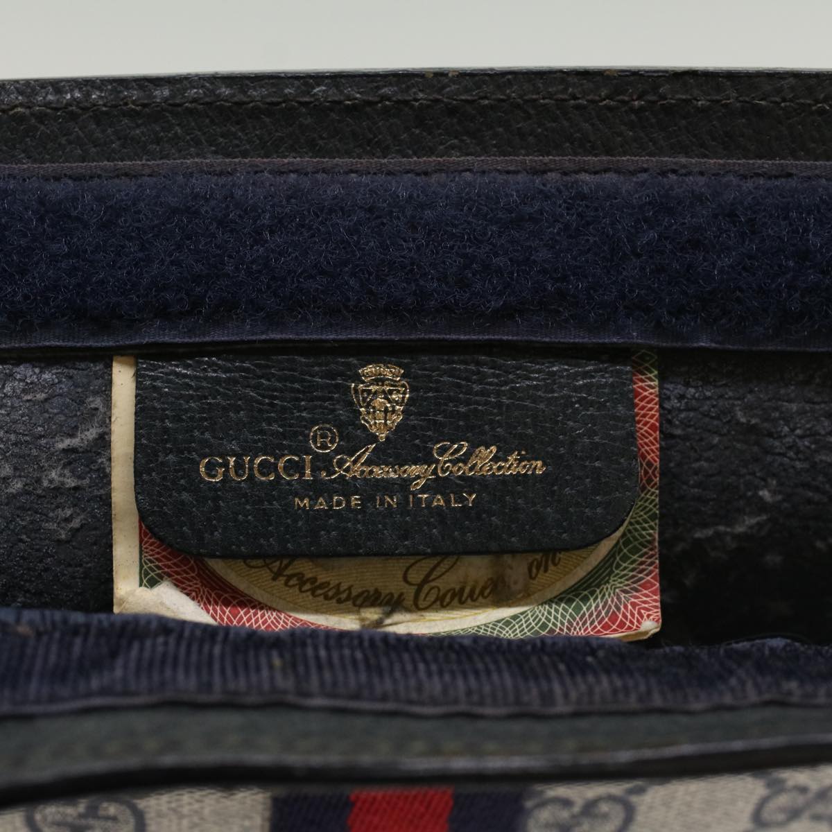GUCCI GG Canvas Sherry Line Clutch Bag Gray Red Navy 89.01.001  yk7814