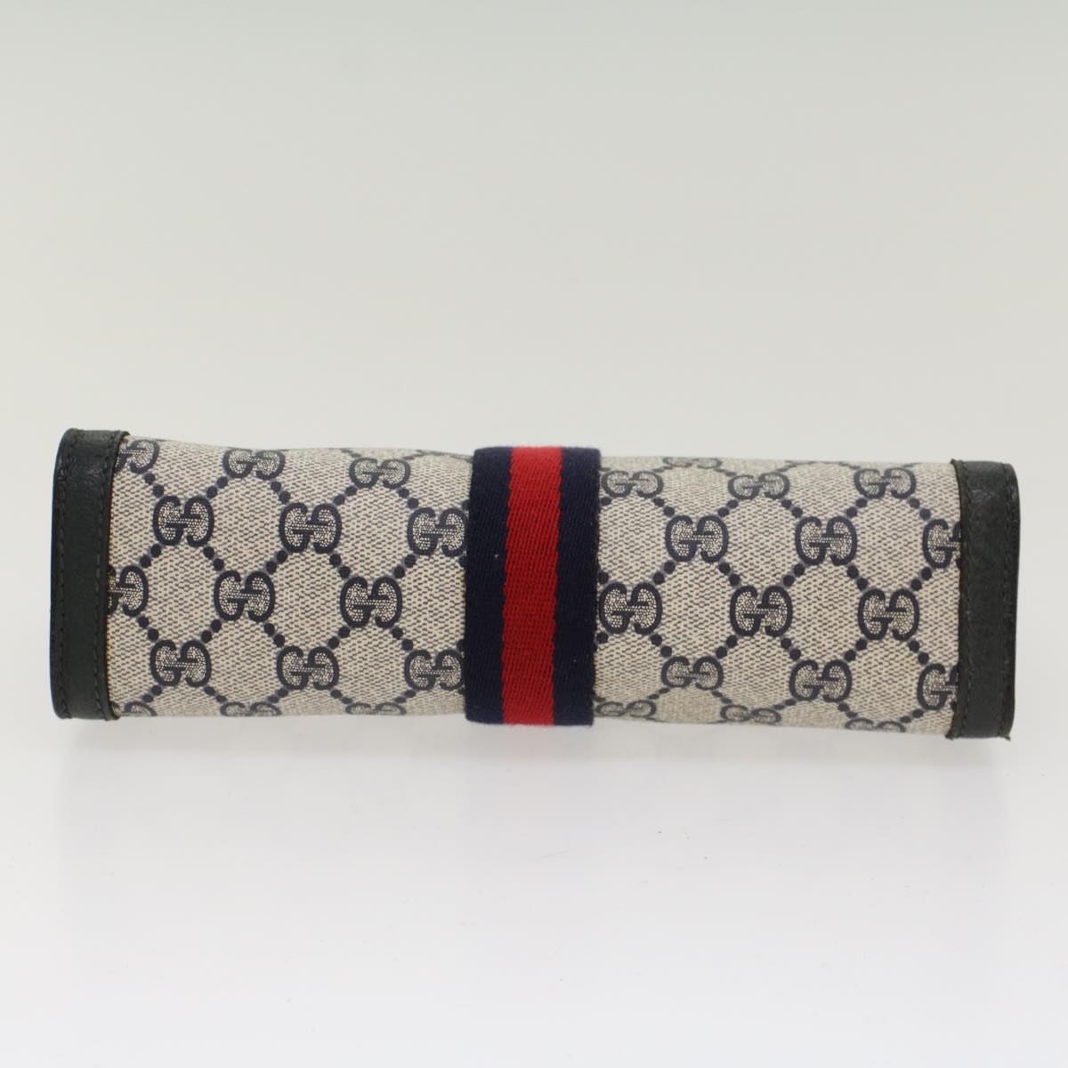GUCCI GG Canvas Sherry Line Clutch Bag Gray Red Navy 89.01.001  yk7814