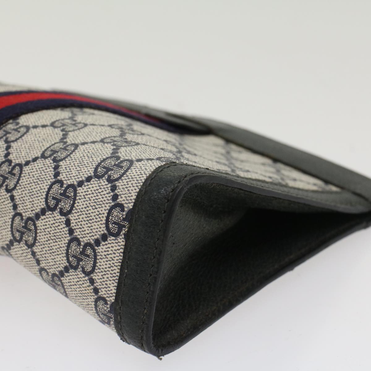 GUCCI GG Canvas Sherry Line Clutch Bag Gray Red Navy 89.01.001  yk7814