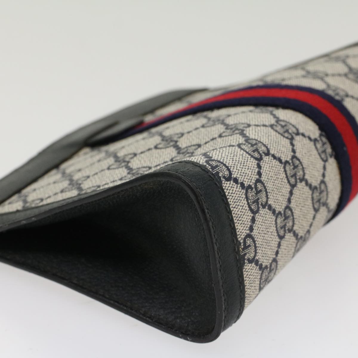 GUCCI GG Canvas Sherry Line Clutch Bag Gray Red Navy 89.01.001  yk7814