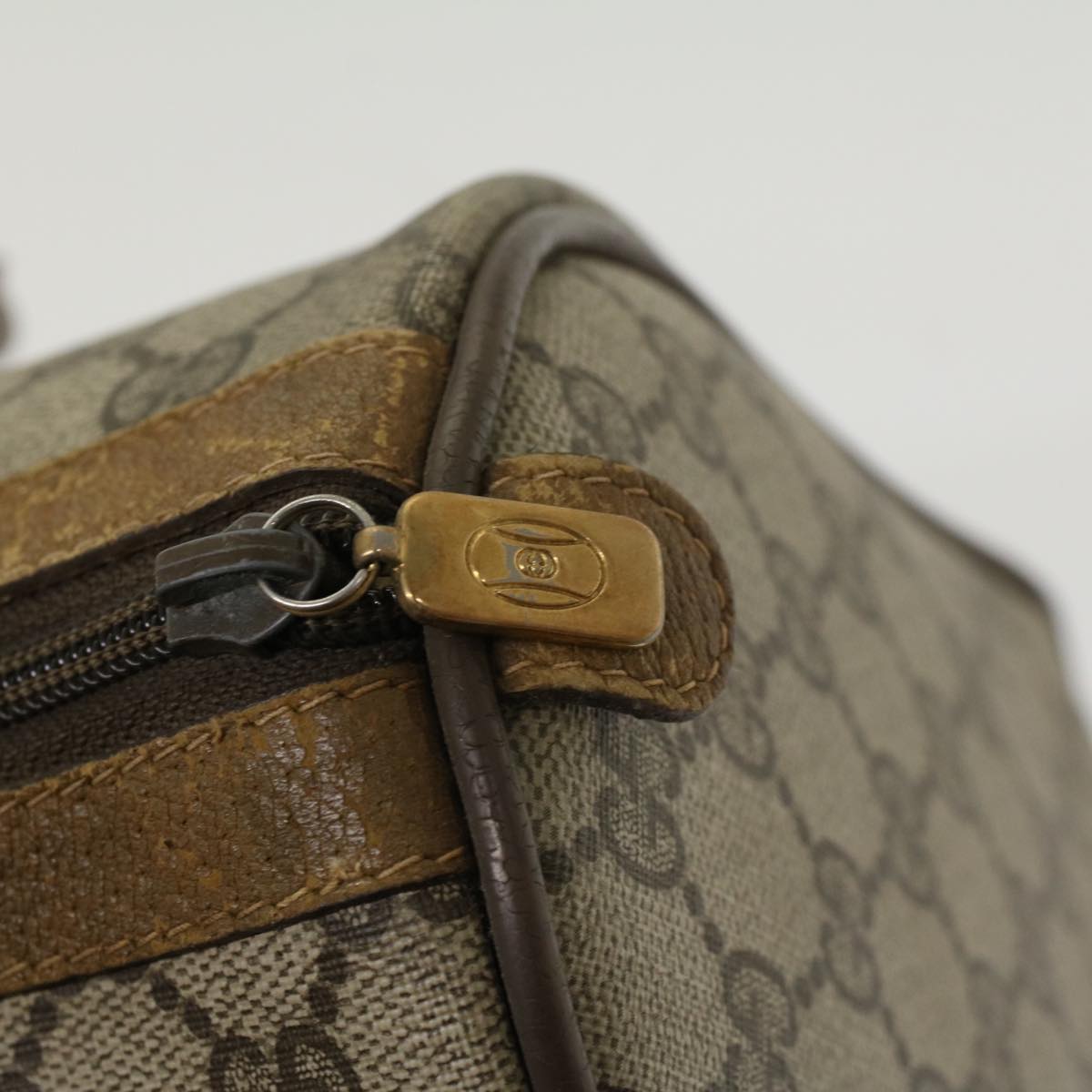 GUCCI GG Canvas Web Sherry Line Boston Bag PVC Leather Beige Green  yk7856