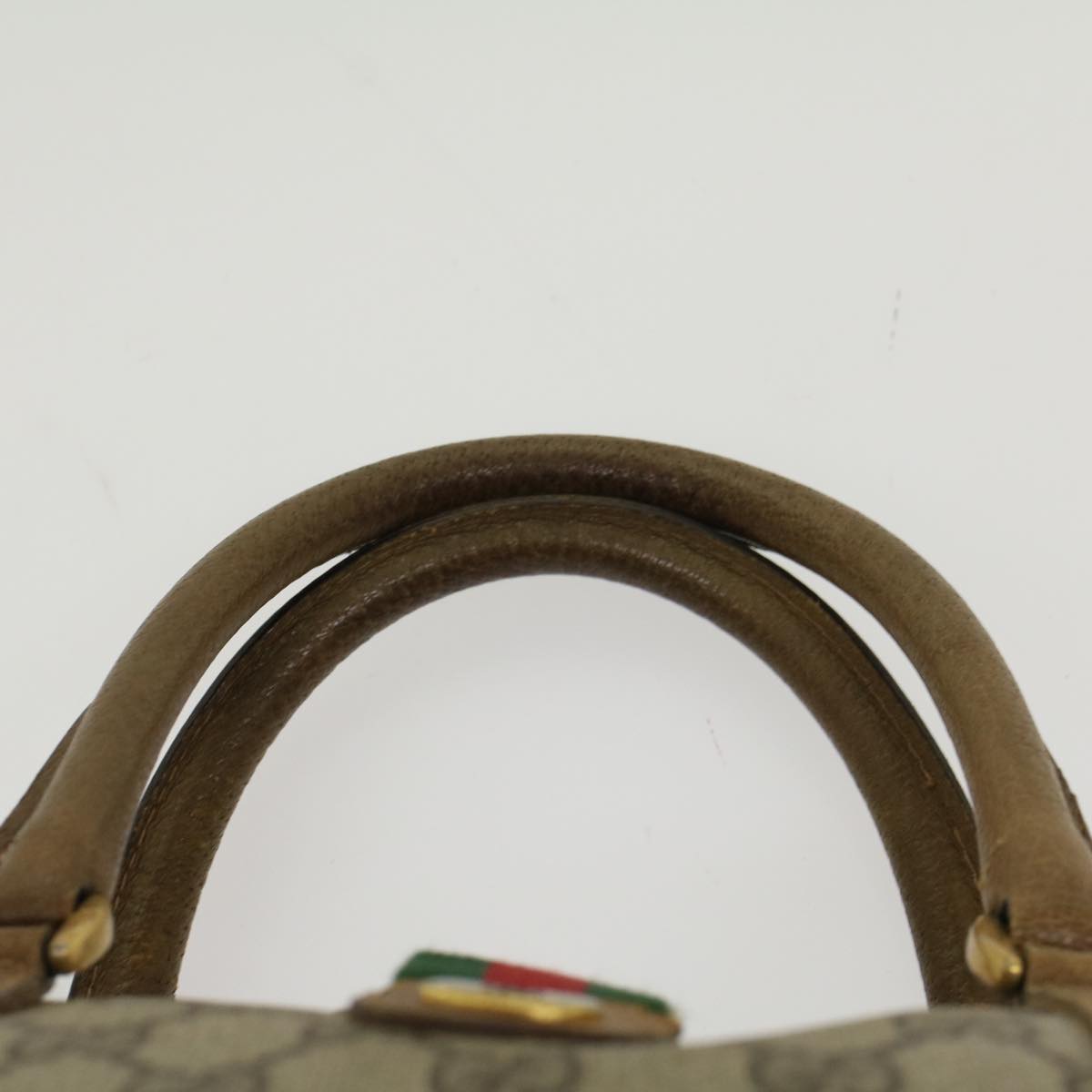 GUCCI GG Canvas Web Sherry Line Boston Bag PVC Leather Beige Green  yk7856