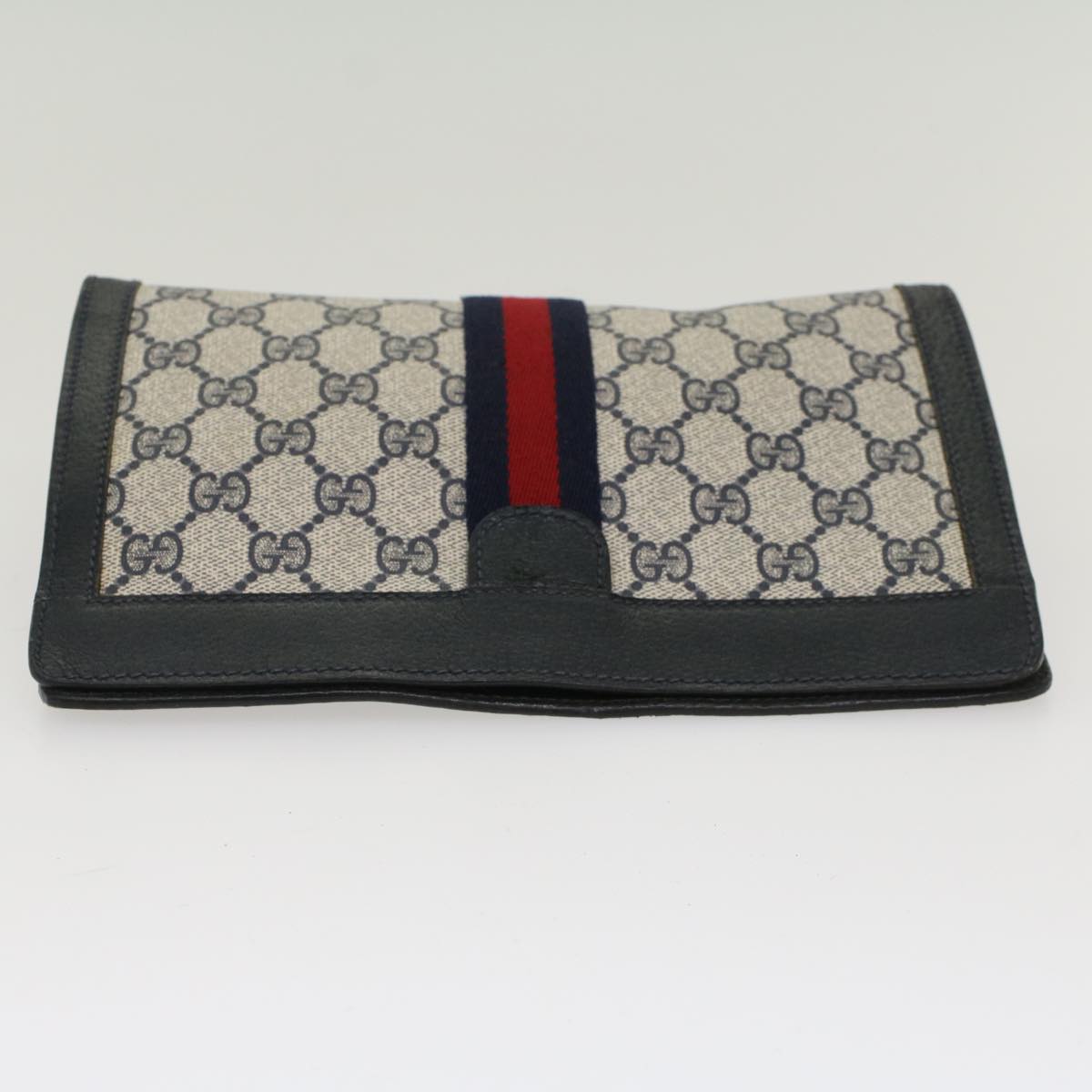 GUCCI GG Canvas Sherry Line Clutch Bag PVC Leather Navy Red  yk7860