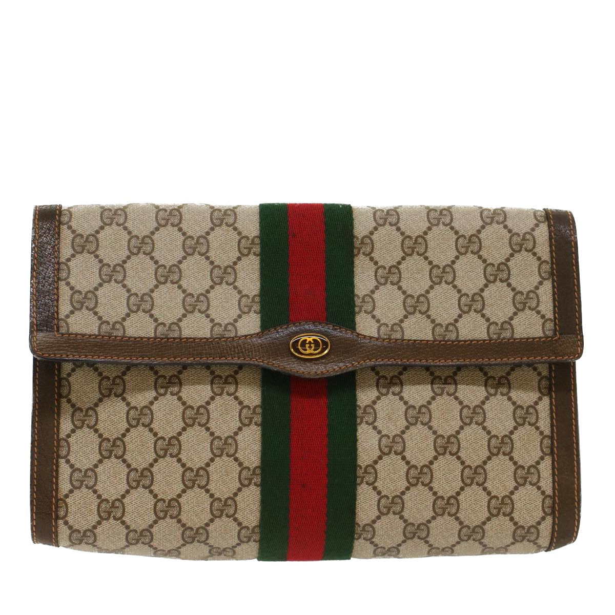 GUCCI GG Canvas Web Sherry Line Clutch Bag Beige Red Green 84.01.007  yk7987