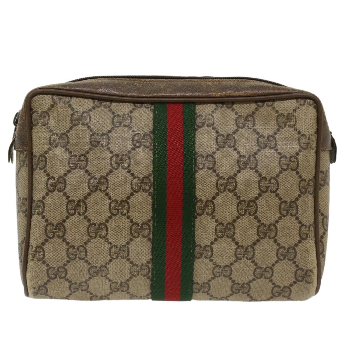 GUCCI GG Canvas Web Sherry Line Clutch Bag Beige Red Green 56.01.012  yk8055
