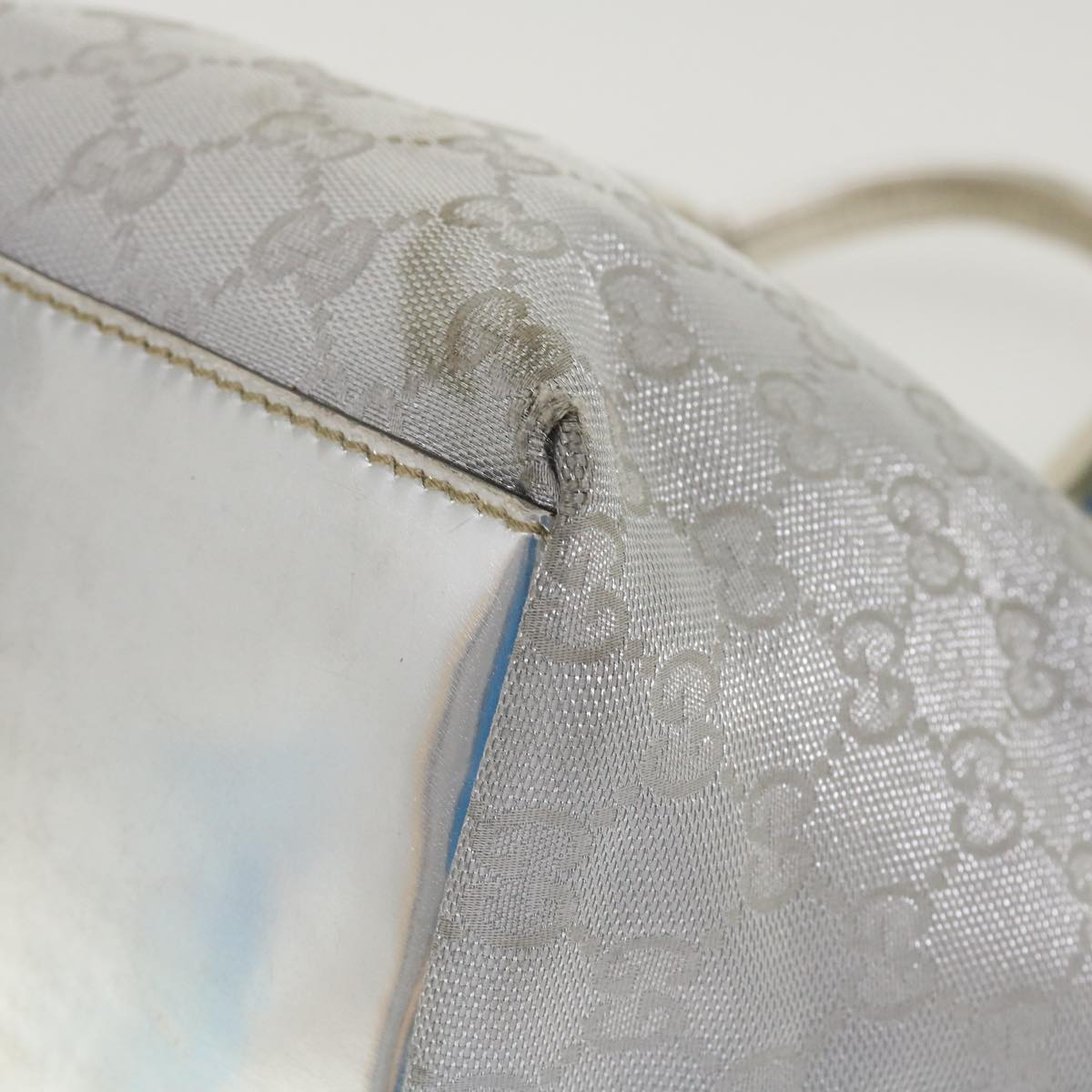 GUCCI GG Canvas Sherry Line Tote Bag Silver Blue gray 131223  yt974