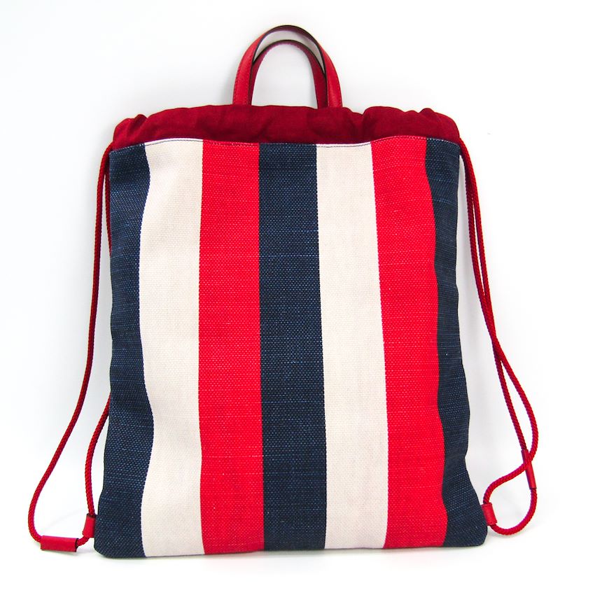 Gucci Striped Canvas Web Logo Drawstring Backpack